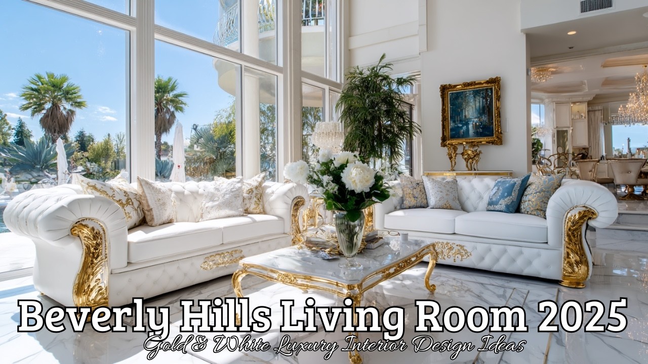 Beverly Hills Living Room 2025 ✨ | Gold & White Luxury Interior Design Ideas