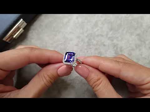 Ring with Royal blue color tanzanite 4.35 ct and diamonds in 18K white gold Video  № 2