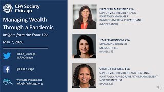Jenifer aronson, cfa (mosaic fi, llc), elizabeth martinez, (bank of
america private bank), and sunitha thomas, (northern trust), discuss
managing wea...