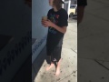 kid tries hard not to look high while going to his work