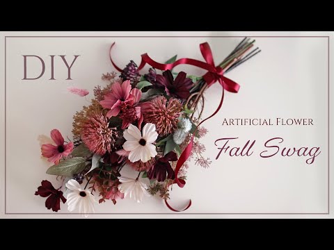 100均diy ダイソー セリアの造花で秋色シックなコスモスのスワッグ 壁掛けの作り方 How To Make A Fall Swag Youtube