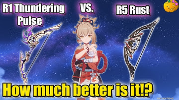 R1 Thundering Pulse vs. R5 Rust comparison on Yoimiya - How much better is it? - Genshin Impact 2.8