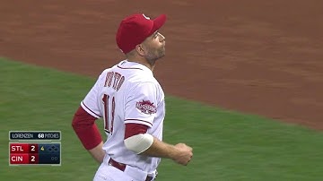 STL@CIN: Votto catches line drive, doubles off Lackey