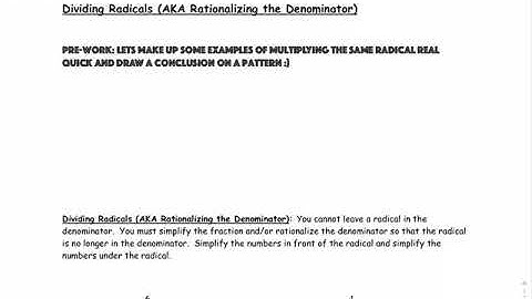 7.1 Dividing Radicals Video 1