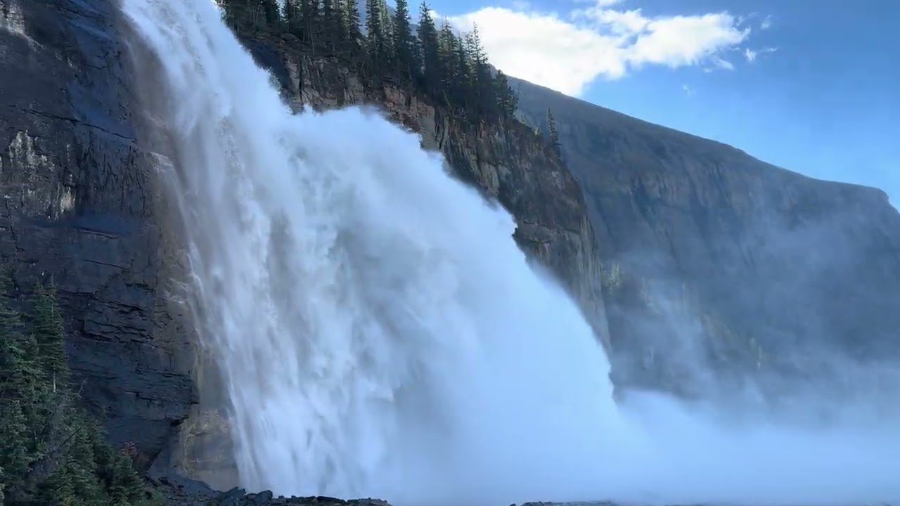 Emperor Falls with Mist, Rainbows & Mountains– Berg Lake Trail | Mount Robson Provincial Park🌊🌈🏔️