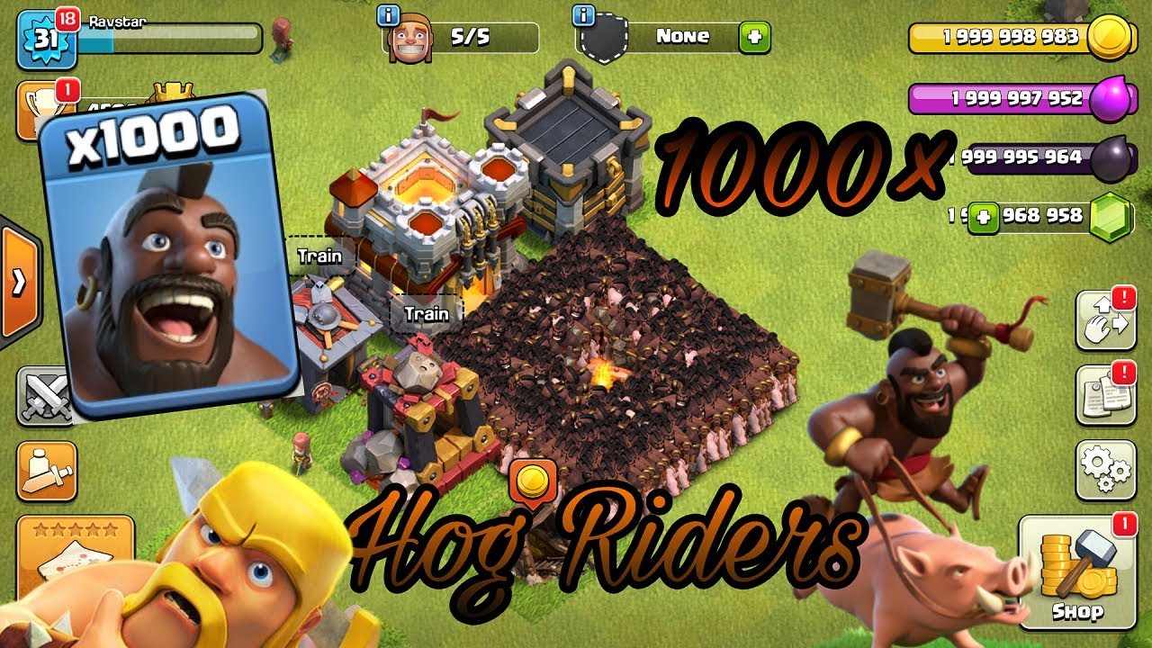 CLASH OF CLANS 🔥 1000 X LEVEL 1 HOG RIDERS 🔥 VS MAXED BASES🔥 EPIC ...
