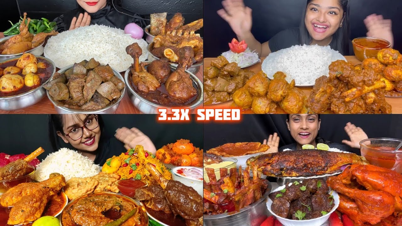 ⁣ASMR: Eating MUTTON CURRY EATING CHALLENGE😜😋CHICKEN CURRY FISH CURRY EGG CURRY & MUTTON KALEJI CURRY