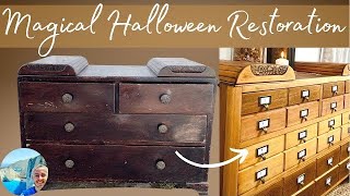 Apothecary dresser with a secret storage | Halloween Challenge furniture makeover. LOTR inspired .