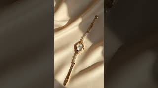 Women’s Golden Pearl Chain Watch 20mm Round Dial – Elegant Luxury Style ⌚#WomensWatch #GoldenWatch