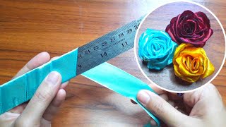 Amazing ribbon flower trick /easy rose making with ruler/ ribbon rose flower craft ideas