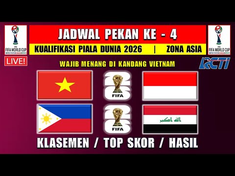 Jadwal Kualifikasi Piala Dunia Match 4 - VIETNAM vs INDONESIA - Klasemen Kualifikasi PD 2024