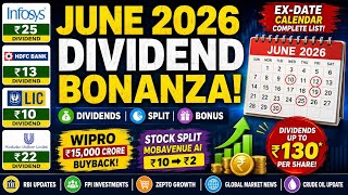 June 2026 Dividend, Bonus Stocks | Infosys, HDFC Bank, LIC, Tata Motors, Bajaj | Corporate Actions