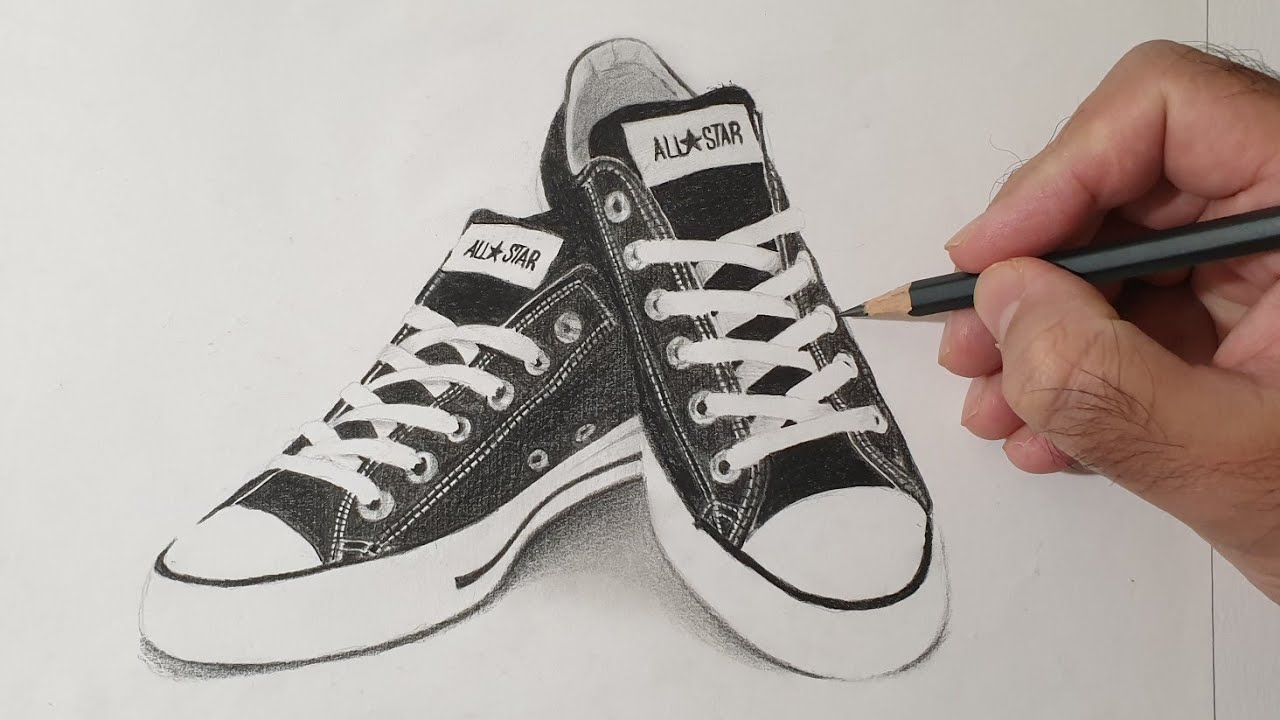 Drawing realistic trainers Timelapse shoes drawing with pencils YouTube