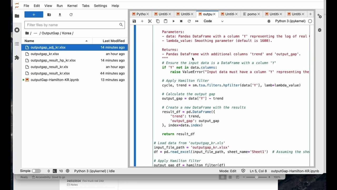 How to get output gap of Hamilton filter using python code - YouTube
