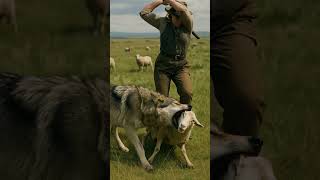 Not today wolf! The farmer rushes in to save her sheep 🐺🐑🔥