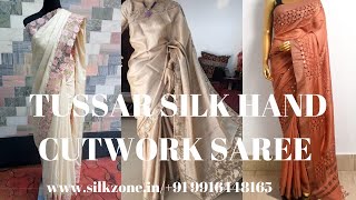 Tussar silk hand embroidery saree with cutwork