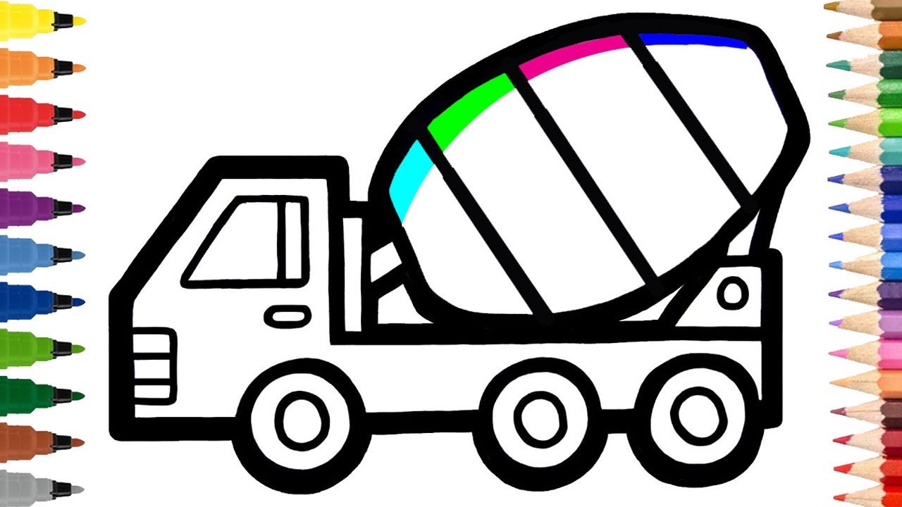 How to draw glitter Mixer Truck for kids | как нарисовать большую машину бетономешалку