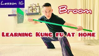 Learning kung fu at tinny space with broom / stretching , workout
basics kicks stances