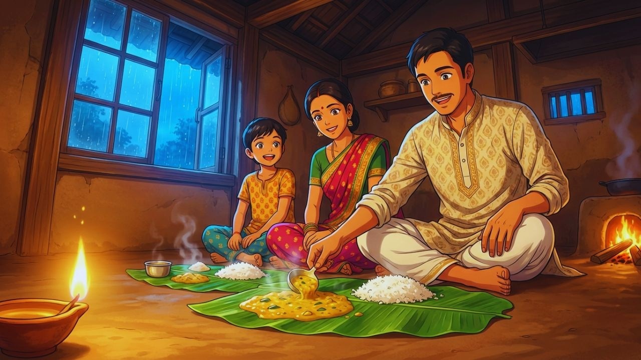Waiting for Father on a Rainy Day || Ghibli Style Indian Village Life & Curry Cooking