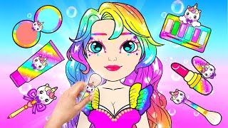 How To Make Up & Dress Up Rainbow Style | DIY Paper Dolls Crafts & Cartoon