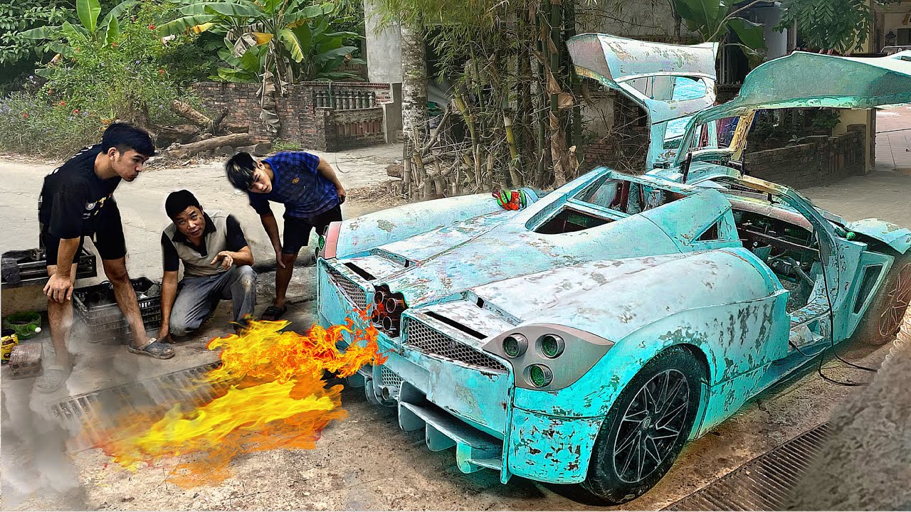 ⁣Homemade supercar pagani exhaust fire 4000°C