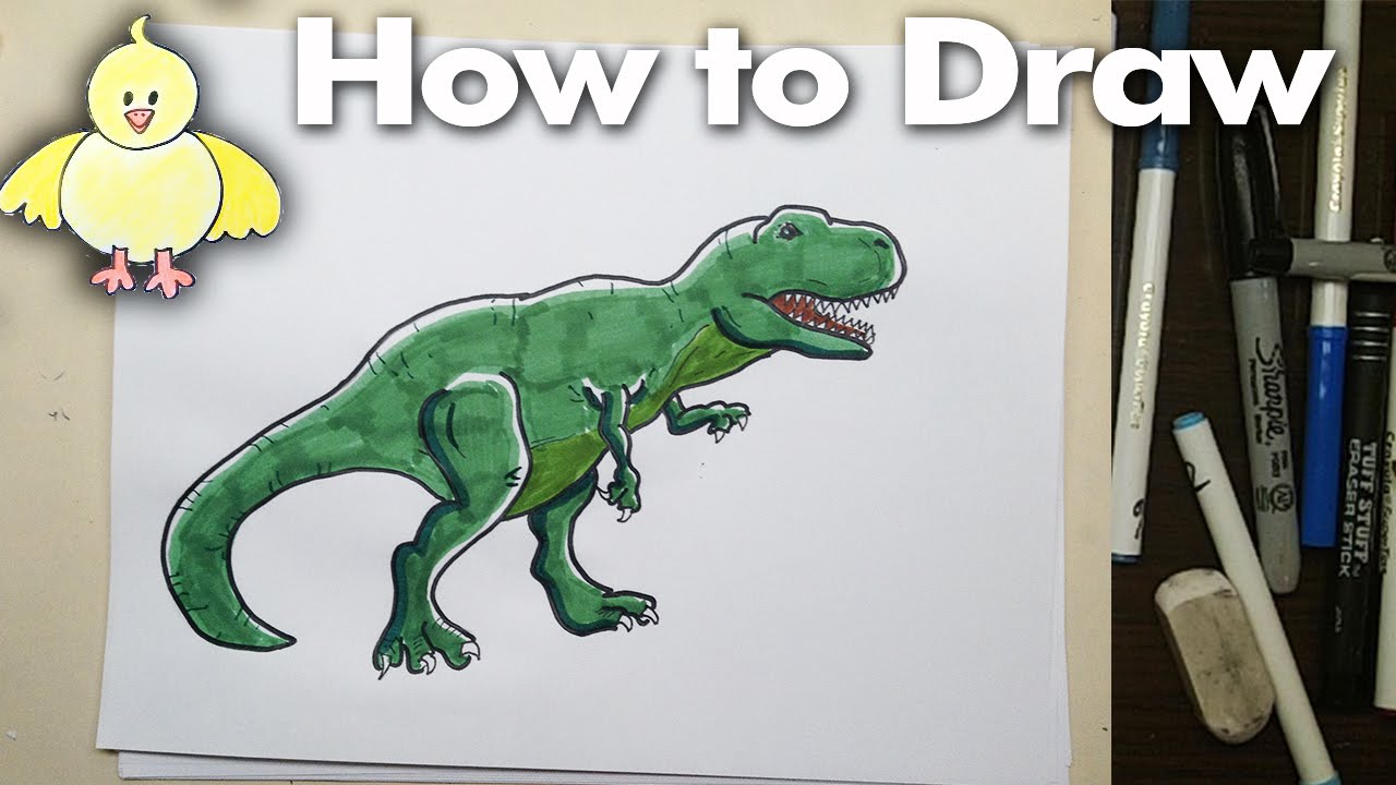 How to draw a T-Rex Dinosaur Step by Step - YouTube