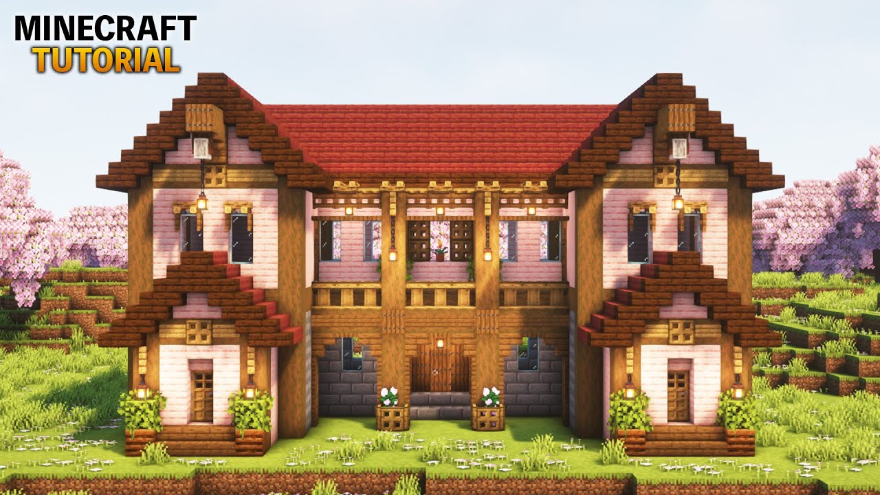 【マイクラ】大きな桜の家の作り方【マインクラフト】【建築講座】【Minecraft】 - YouTube