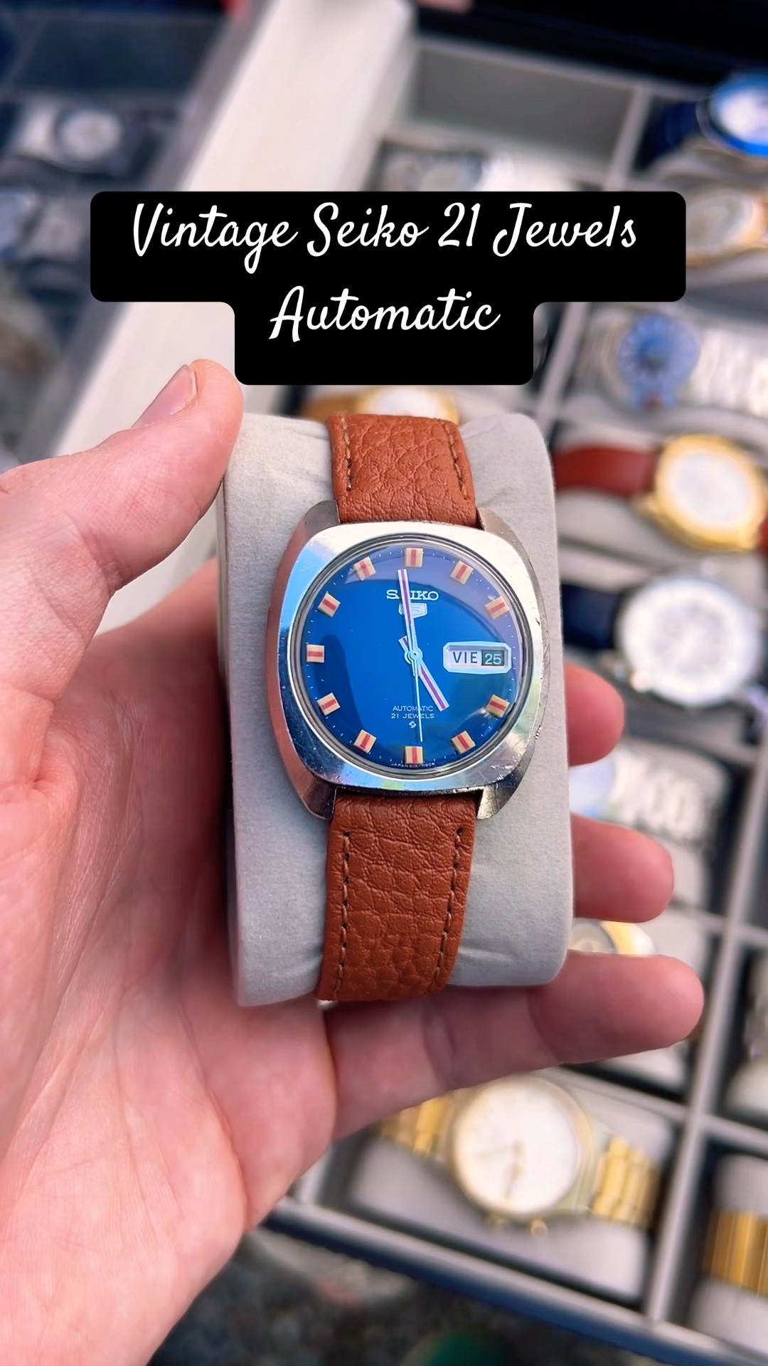 Vintage Seiko 21 Jewels Automatic Watch with blue dial at the