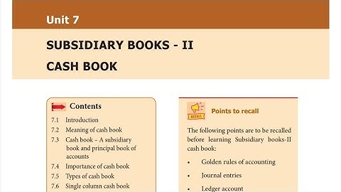 TN STATE BOARD 11th ACCOUNTANCY UNIT 7 -  SUBSIDIARY BOOKS 2 - CASH BOOK CONCEPT IN TAMIL