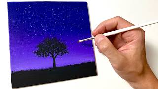Easy & Simple Night Sky for Beginners | Acrylic Painting Tutorial Step by Step