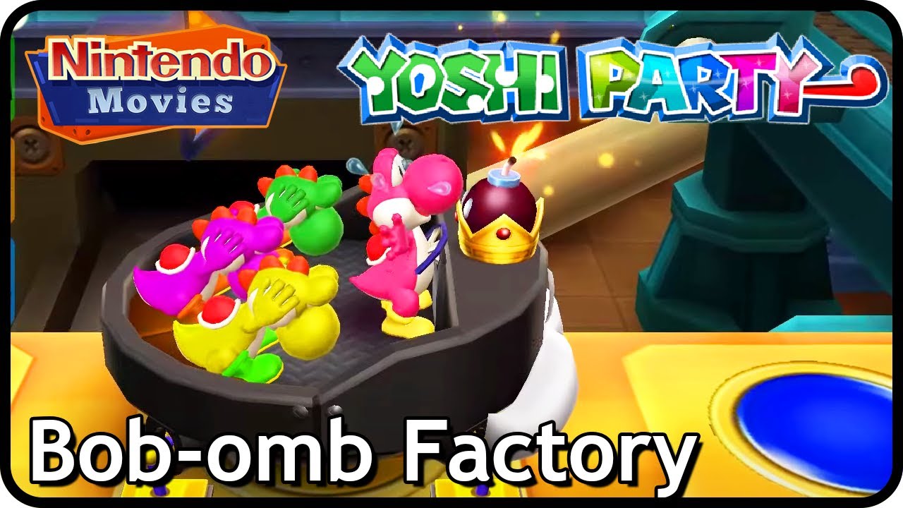 Mario Party 9 (Yoshi Party): Bob-omb Factory (4 Players, Yellow vs Pink vs Green vs Purple Yoshi)