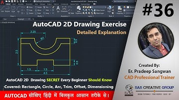 Autocad 2D Drawing For Beginners | AutoCAD Tutorials 36 | Hindi/Urdu #autocad #cad #design #exercise