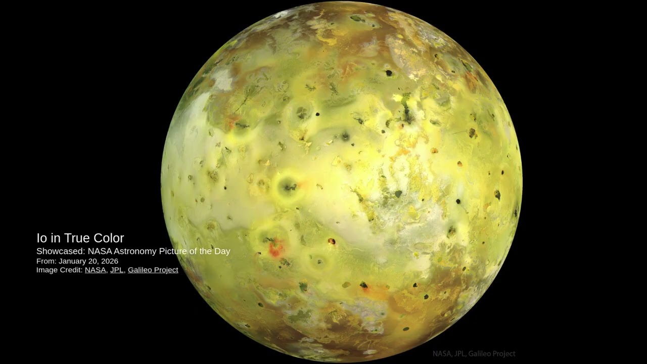 Io revealed its blazing yellow hues and fiery volcanoes, glowing bright true color 