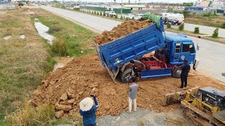 Just New Project!! Landfill up Process Fill the soil Use Dozer BD2J MITSUBISHI With Small Dump Truck