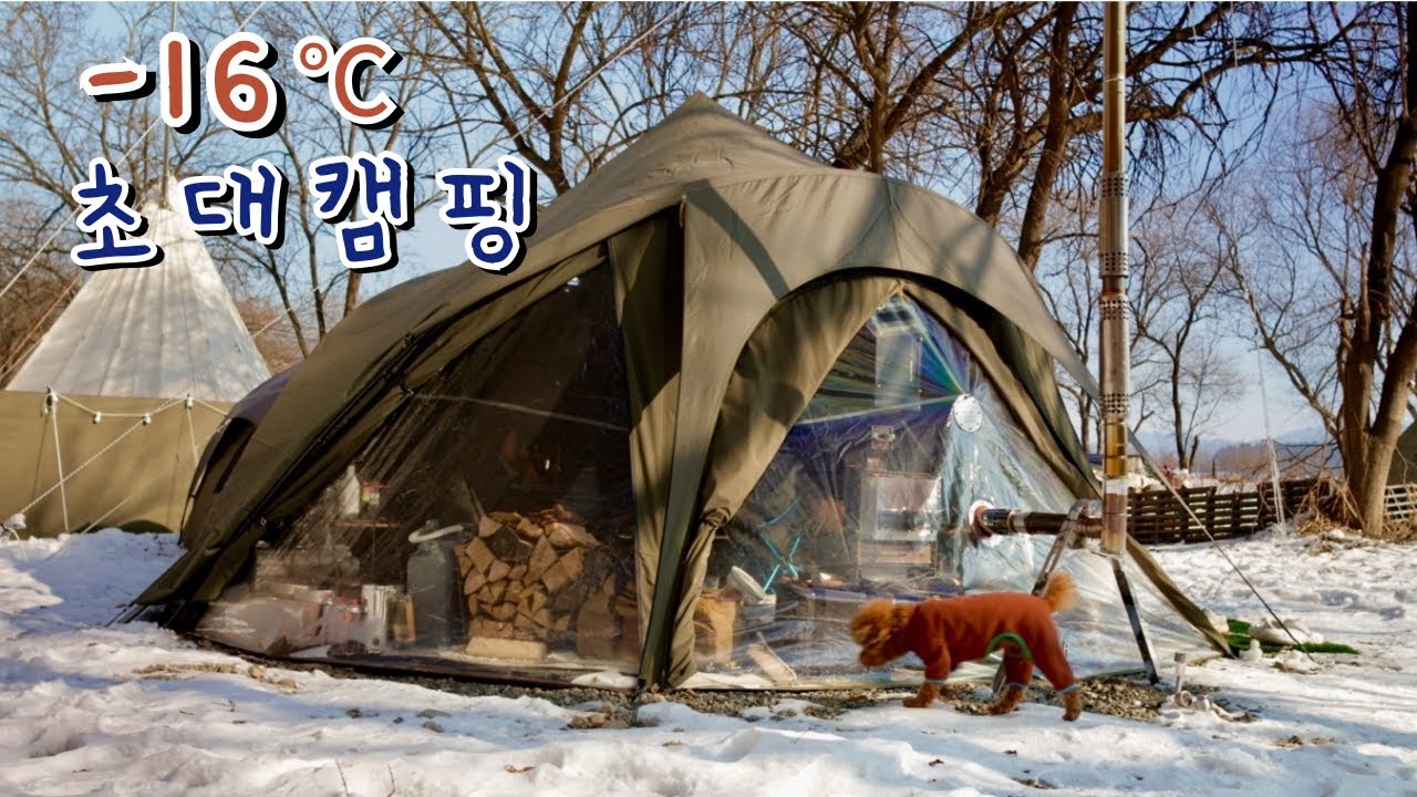 -16℃ 올겨울 가장 추웠던 날❄️구독자님 장박 텐트에 초대 캠핑 다녀왔어요🐶애견동반캠핑ㅣ홍천 용가리쌤