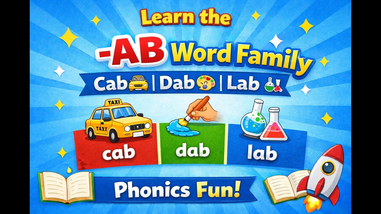 AB Word Family Phonics Lesson 📚 | Cab 🚕 Dab 🎨 Lab 🔬