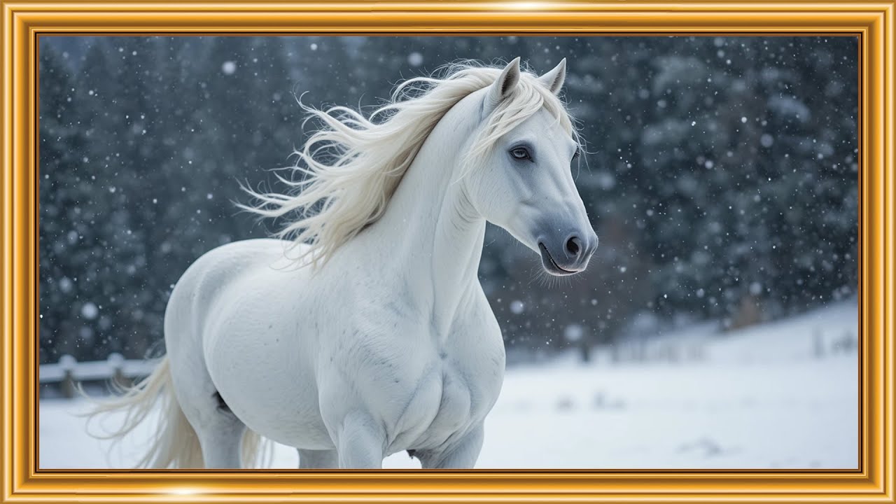 Stunning White Horse in Winter ❄️🐎 | Majestic Snowy Equestrian Scene | Framed TV Gallery