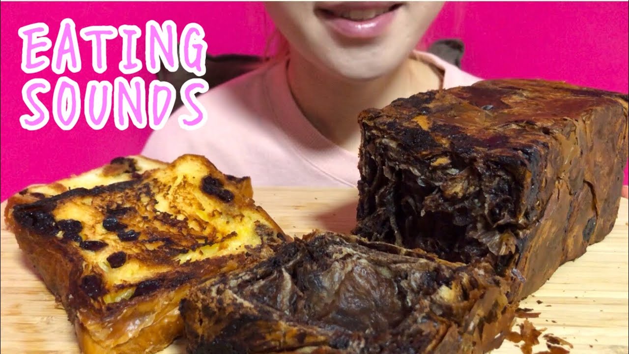 《Eating sounds》チョコレートデニッシュ(途中ホイップ追加)!レーズンデニッシュのバター焼き!Raisin,Chocolate danish bread!
