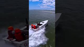 Garvey Race Boat Flying Into A Turn