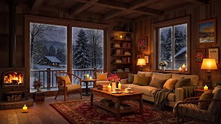Cozy Winter Cabin by the Fireplace 🔥 Relaxing Jazz Music, Snowfall \u0026 Candlelight for Stress Relief