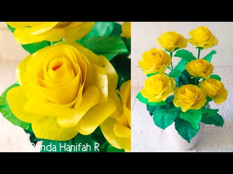 Cara Membuat Bunga Mawar Kuning dari Plastik kresek ll Making Rose Flower from plastic shopping bag