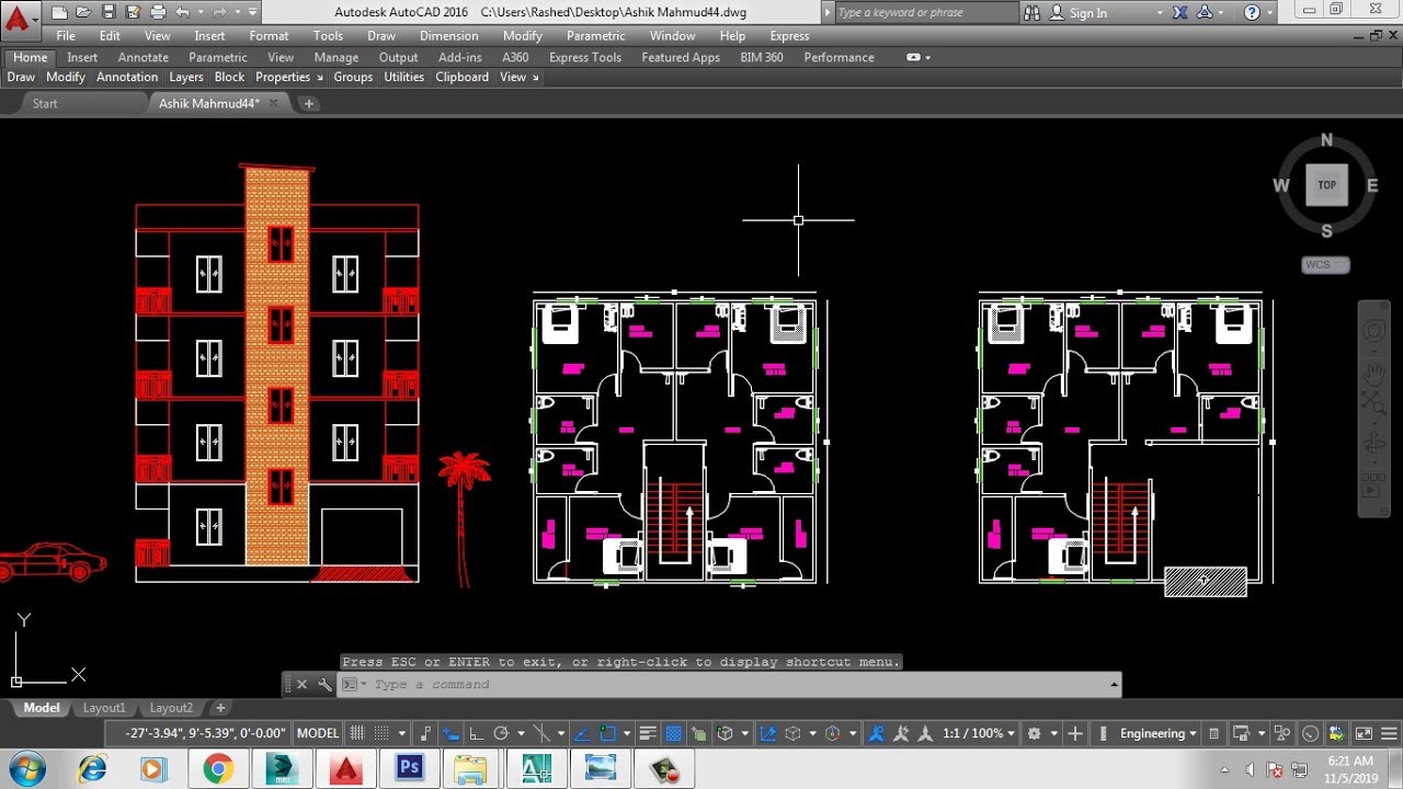 Front Elevation of House in AutoCAD Drawing YouTube