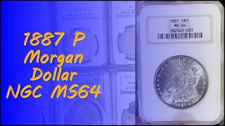 1887 P Morgan Silver Dollar NGC MS64 - GEM Gold Rim Toning Old Holder - Beauty!