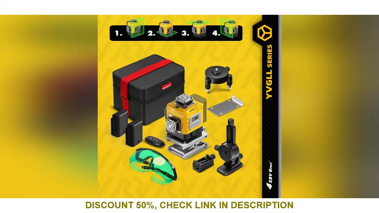 YEVOLT YVGLL4XS16G 4-Plane 16-Line Laser Level Generator ProGrade Self-Leveling 1cm Ground Clearance
