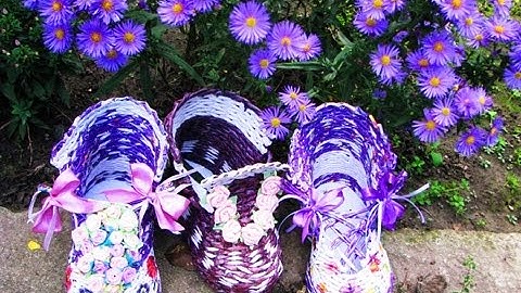 Weaving of a "boot" (ornamental flowerpot) from newspapers.  Part 1.
