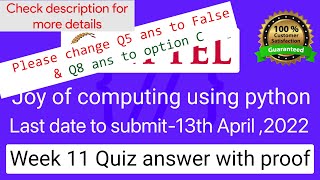 NPTEL The Joy of Computing using Python  week 11 quiz assignment answers with proof of each answer