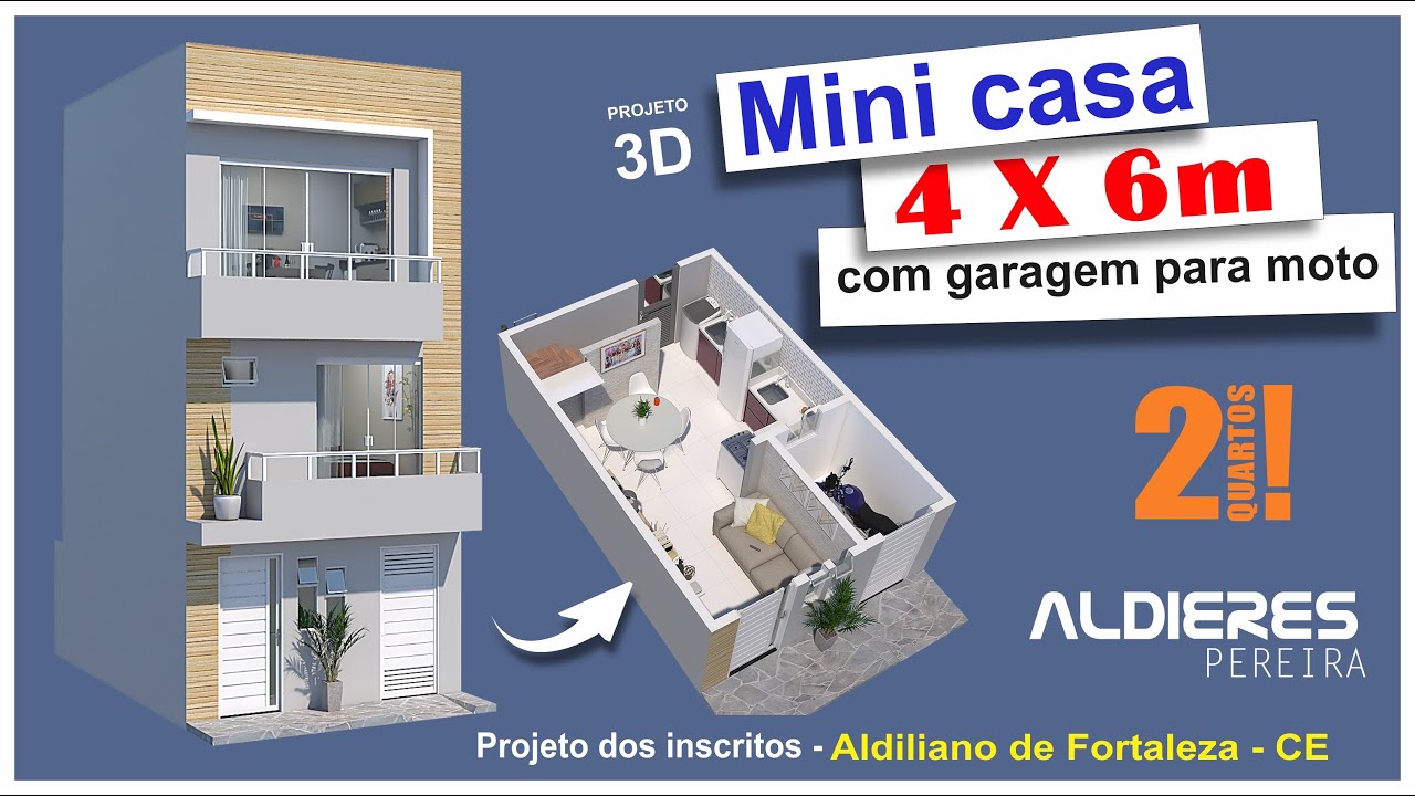 MINI CASA 4 X 6 M - COM 2 QUARTOS E GARAGEM PARA MOTO - AP28