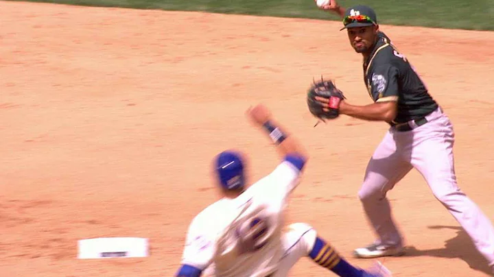 OAK@SEA: A's turn two with a 4-6-3 double play
