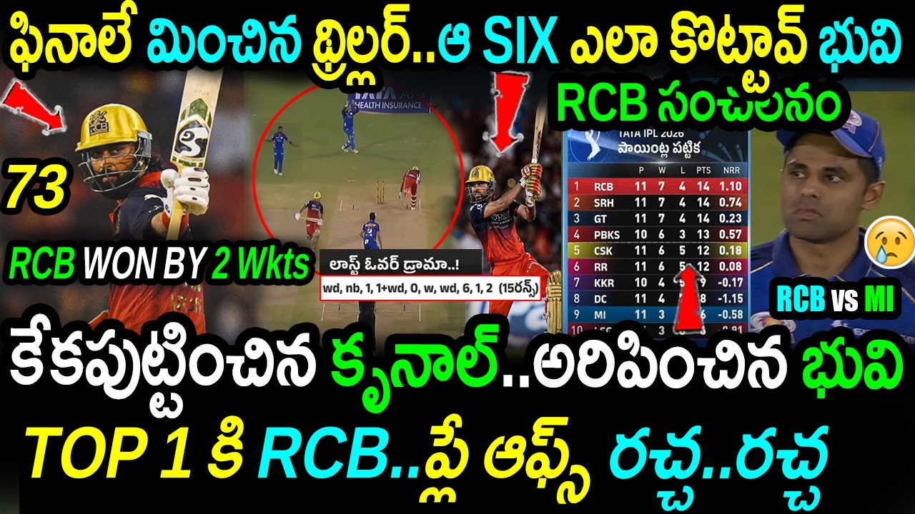 🚨RCB Last Ball Thriller Win vs MI! 😱 Krunal & Bhuvi Heroics|RCB vs MI Match 54 Highlights|IPL 2026
