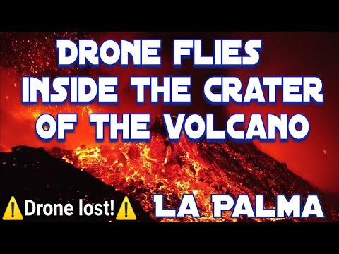 La Palma / Drone enters the crater of the volcano